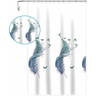 Tenda doccia impermeabile PVC 240x200 cm 12 ganci motivo piume