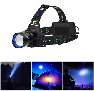Torcia frontale ricaricabile a 1 led con zoom 4 modalità di luce