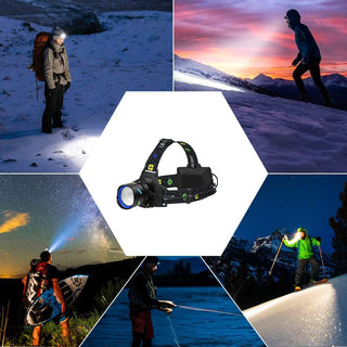 Torcia frontale ricaricabile a 1 led con zoom 4 modalità di luce