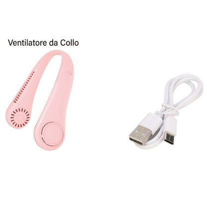 Ventilatore da collo portatile regolabile a 3 velocità ventola ricaricabile usb vari colori
