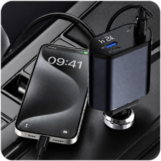 Adattatore accendisigaro 2 cavi retrattili 12/24V 25W porta USB-A USB-C