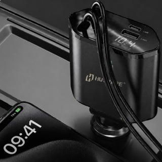 Adattatore accendisigaro 2 cavi retrattili 12/24V 25W porta USB-A USB-C