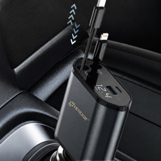 Adattatore accendisigaro 2 cavi retrattili 12/24V 25W porta USB-A USB-C