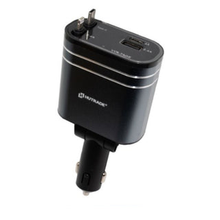 Adattatore accendisigaro 2 cavi retrattili 12/24V 25W porta USB-A USB-C