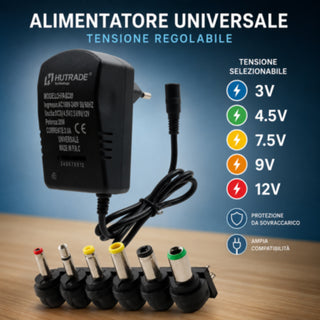 Alimentatore universale 3 a 12V con Switch 6 connettori intercambiabili