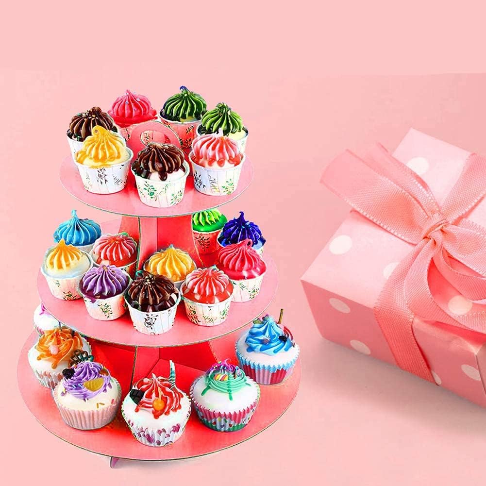 Alzatina per dolci rossa alzata torta a 3 livelli in cartone stand supporto cupcake espositore per feste