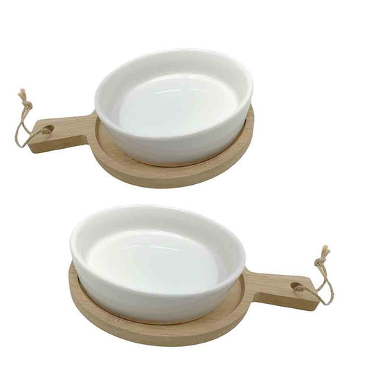 Set aperitivo 2 ciotole in ceramica con supporto tagliere in legno antipastiera finger food