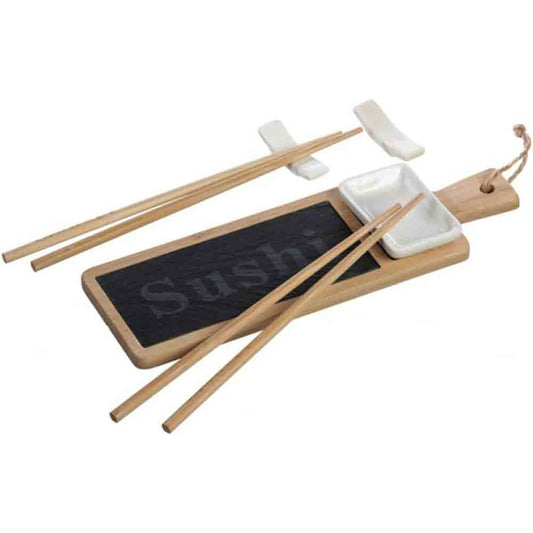 Servizio accessori sushi per 2 persone con tagliere in ardesia e legno ciotola bacchette