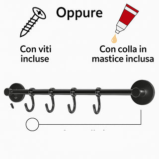 Appendino 5 ganci da muro in acciaio fissaggio con viti o colla