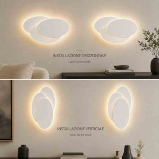 Applique led 3 ovali 12 watt da parete bianca luce 6500k 3000k 4000k