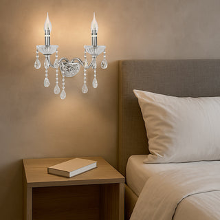 Applique candelabro 2 bracci con gocce pendente in acrilico E14