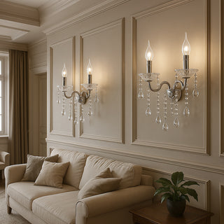 Applique candelabro 2 bracci con gocce pendente in acrilico E14