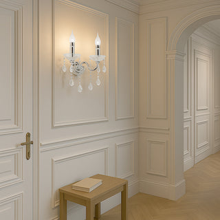 Applique candelabro 2 bracci con gocce pendente in acrilico E14