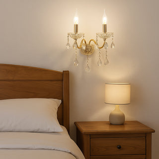 Applique candelabro 2 bracci con gocce pendente in acrilico E14