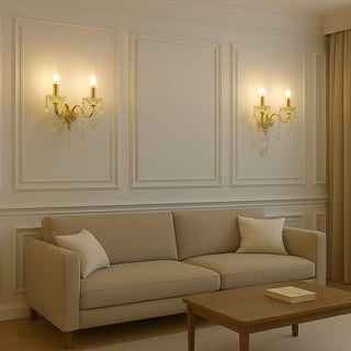 Applique candelabro 2 bracci con gocce pendente in acrilico E14