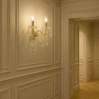 Applique candelabro 2 bracci con gocce pendente in acrilico E14