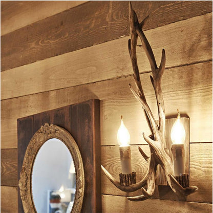 Applique country a corna di cervo vintage lampada da muro retro 2 portalampada e14 arredamento rustico