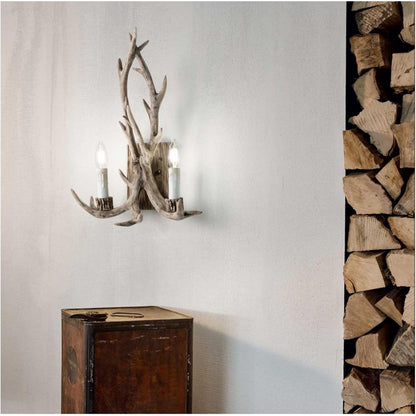 Applique country a corna di cervo vintage lampada da muro retro 2 portalampada e14 arredamento rustico
