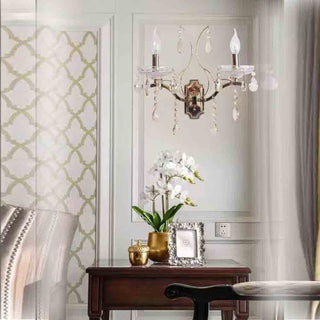 Applique a candelabro 2 bracci da parete con pendenti a gocce E14 oro