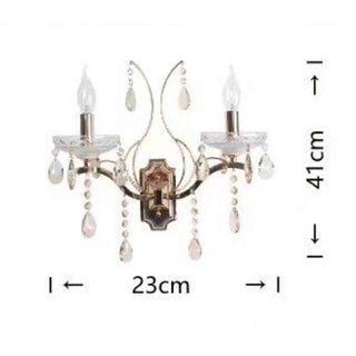 Applique a candelabro 2 bracci da parete con pendenti a gocce E14 oro