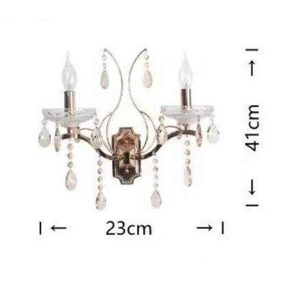 Applique a candelabro 2 bracci con pendenti a gocce di cristallo in acrilico stile retrò attacco E14 oro