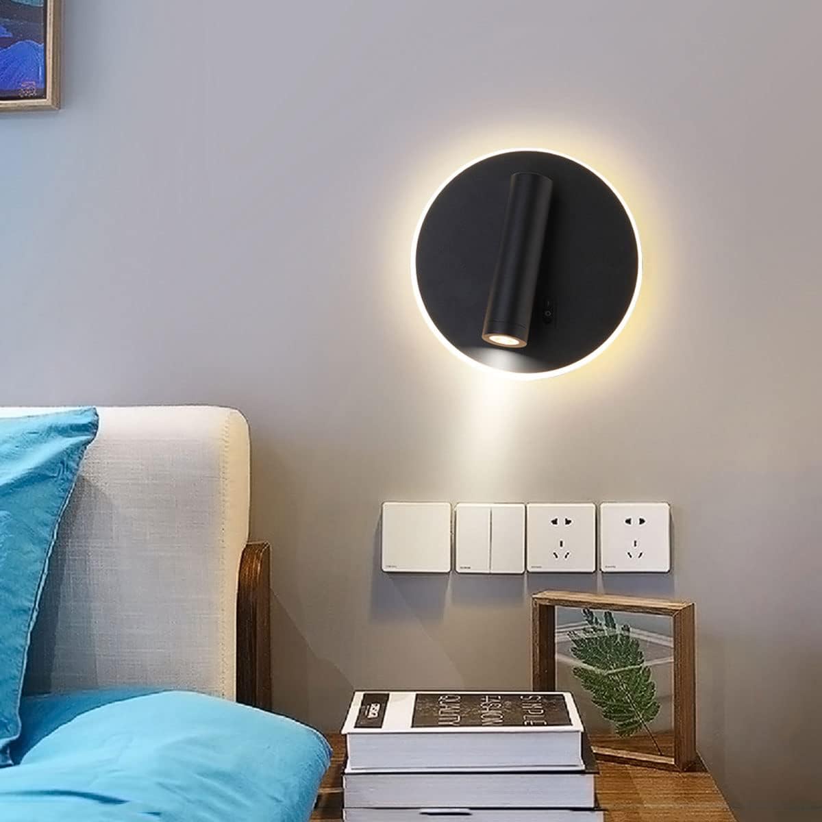 Applique orientabile da parete comodino doppia fonte luminosa 8 watt lampada da letto moderna luce calda 3000k