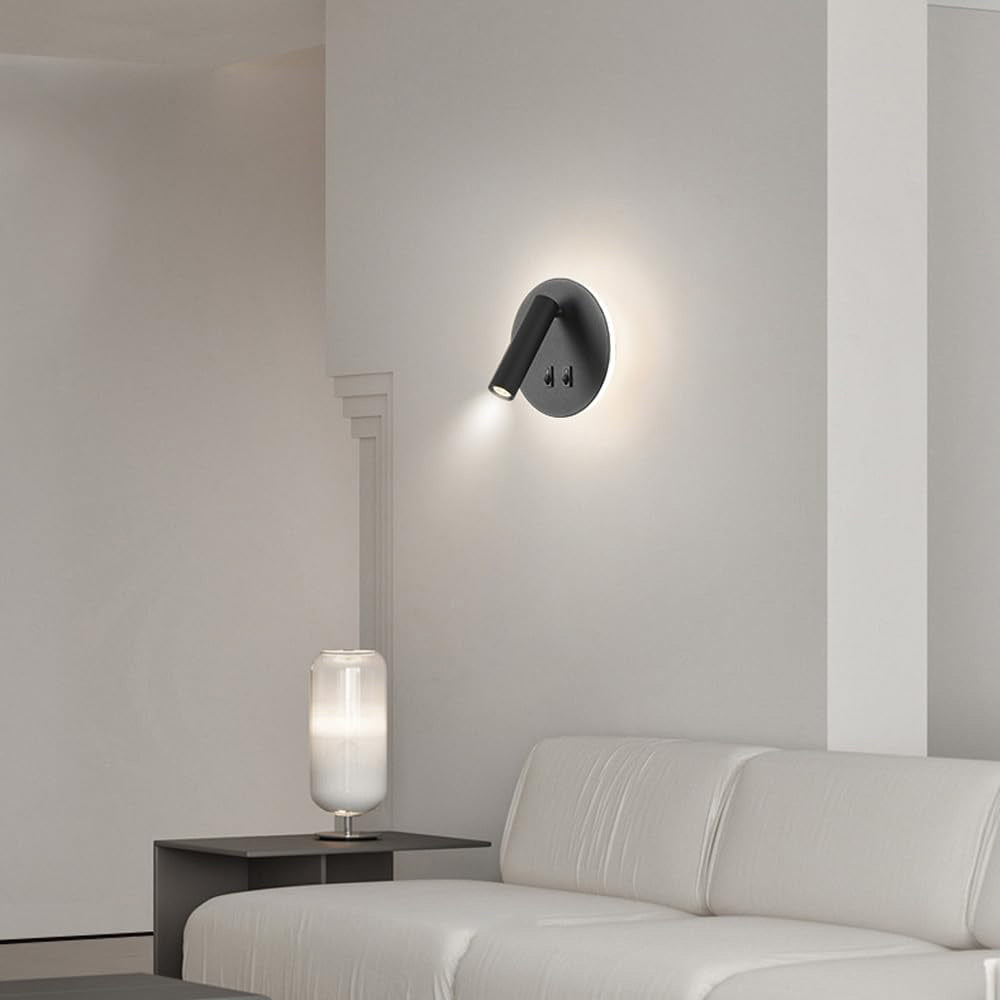 Applique orientabile da parete comodino doppia fonte luminosa 8 watt lampada da letto moderna luce calda 3000k