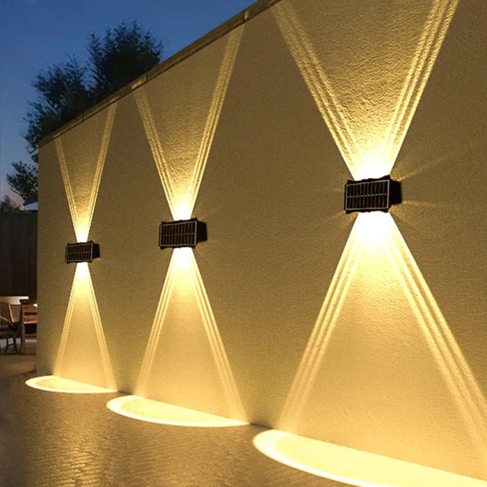 Applique a parete a doppia emissione da esterno con pannello solare lampada da muro da 8 e 12 led a doppia colorazione di luce fredda e calda