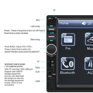 Autoradio monitor 7” 2 DIN touch telecomando bluetooth usb/tf/sd /aux