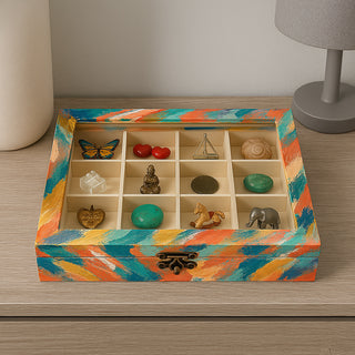 Bacheca in legno 16 posti con porta in vetro per pittura e decoupage
