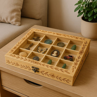 Bacheca in legno 16 posti con porta in vetro per pittura e decoupage