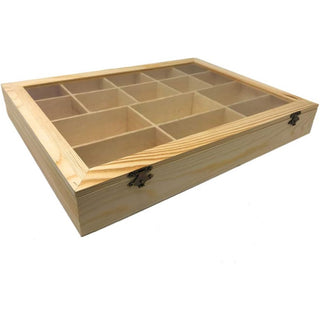 Bacheca espositore in legno 16 posti con porta trasparente x decoupage