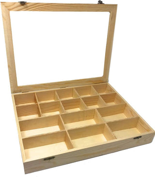 Bacheca espositore in legno 16 posti con porta trasparente x decoupage
