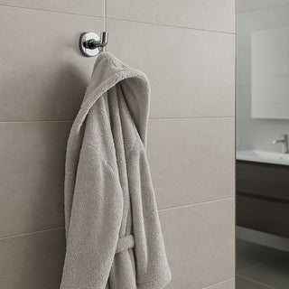 Set di 6 accessori da bagno moderno in acciaio cromato e vetro satinato