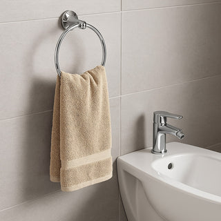 Set di 6 accessori da bagno moderno in acciaio cromato e vetro satinato