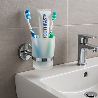 Set di 6 accessori da bagno moderno in acciaio cromato e vetro satinato