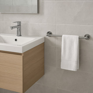 Set di 6 accessori da bagno moderno in acciaio cromato e vetro satinato