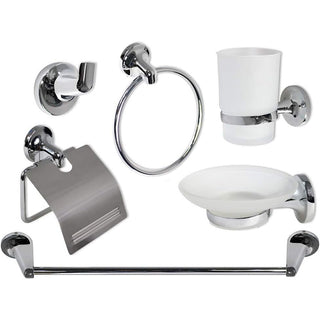 Set di 6 accessori da bagno moderno in acciaio cromato e vetro satinato