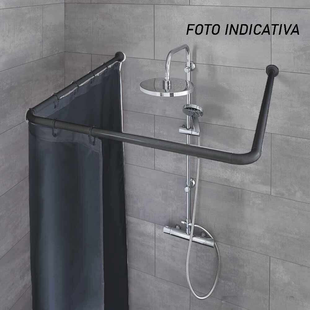 Asta Per Tenda Da Doccia Regolabile Da 198 A 258 Cm - Molla Telescopica A Pressione, Senza Fori, Antiscivolo, Diametro 25 Mm, Carico Max 13,6 Kg, Nero