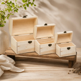 3 scatole in legno per decorazione baule per decoupage portaoggetti