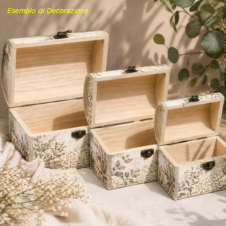 3 scatole in legno per decorazione baule per decoupage portaoggetti