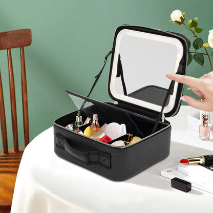 Beauty case con specchio a led dimmerabile a tre colorazione di luce borsa per trucco cosmetici porta pennelli