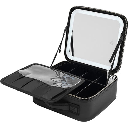 Beauty case con specchio a led dimmerabile a tre colorazione di luce borsa per trucco cosmetici porta pennelli