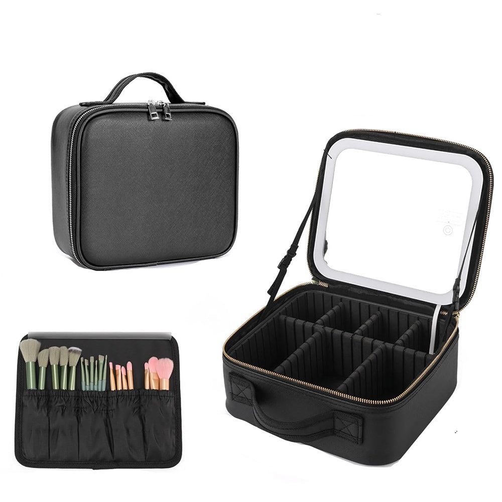 Beauty case con specchio a led dimmerabile a tre colorazione di luce borsa per trucco cosmetici porta pennelli