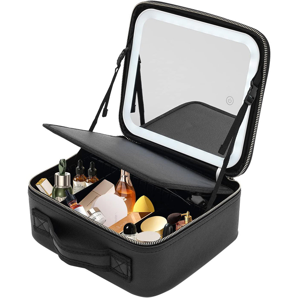 Beauty case con specchio a led dimmerabile a tre colorazione di luce borsa per trucco cosmetici porta pennelli