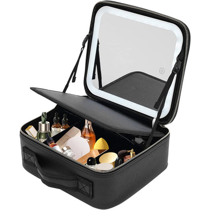 Beauty case con specchio a led dimmerabile a tre colorazione di luce borsa per trucco cosmetici porta pennelli