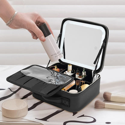 Beauty case con specchio a led dimmerabile a tre colorazione di luce borsa per trucco cosmetici porta pennelli