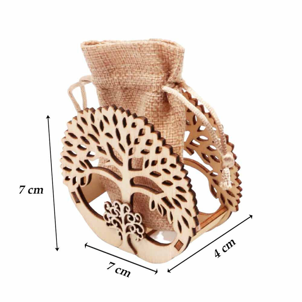 Bomboniera in Legno Albero della Vita Sacchetto juta 12 portaconfetti segnaposto bomboniere