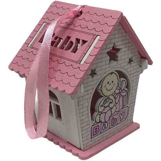 Set 12 bomboniere battesimo casetta legno con regali rosa e celeste