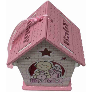 Set 12 bomboniere battesimo casetta legno con regali rosa e celeste